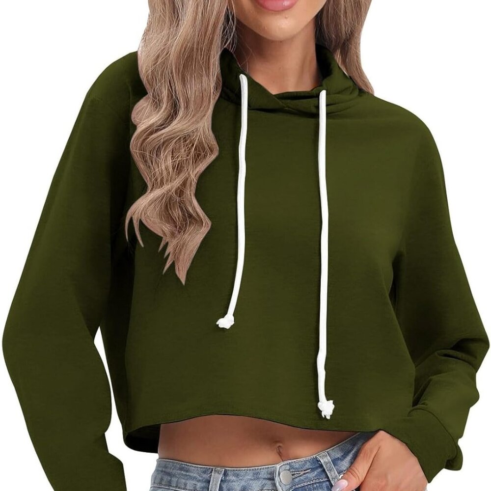 Wild Fable Olive Green Cropped Hoodie Sweatshirt. Size Small